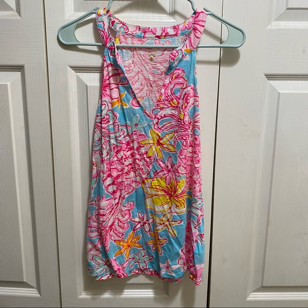 Lilly Pulitzer Pink Floral V Neck Tank Top
